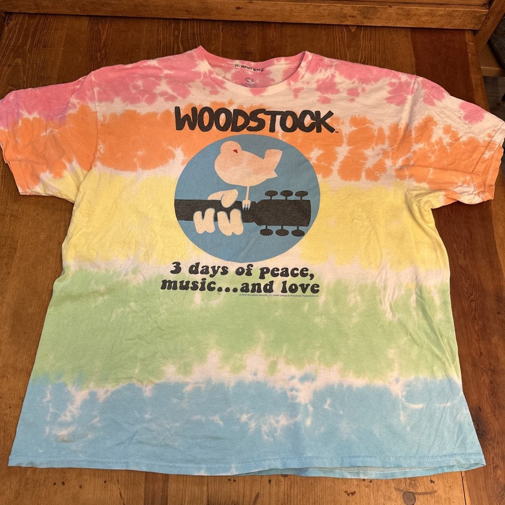 Liquid Blue Woodstock Tie Dye Shirt Mens 2XL Rainbow Graphic Tee 2018 Peace Love